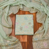 Organza Sea Green Unstitched Suit